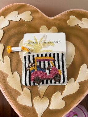 America & Beyond Beaded Striped Golf Cart Zippered Coin Pouch Wallet with Tassel